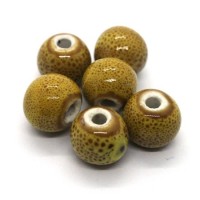 Perle céramique ronde 10mm jaune moucheté