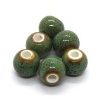 Perle céramique ronde 8mm vert moucheté