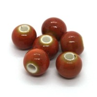 Perle céramique ronde 8mm orange moucheté