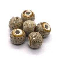 Perle céramique ronde 8mm beige moucheté