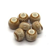 Perle céramique ronde 6mm beige moucheté
