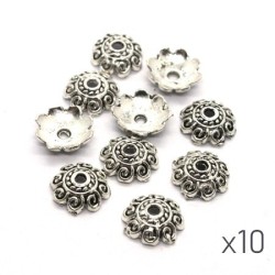 10 Perles coupelles 8mm argent vieilli