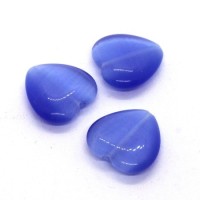3 Perles coeur oeil de chat bleu 16mm