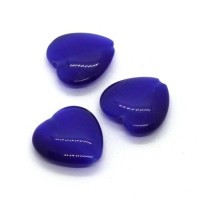 3 Perles coeur oeil de chat bleu foncé 16mm