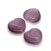 3 Perles coeur oeil de chat mauve 16mm