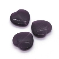 3 Perles coeur oeil de chat violet 16mm