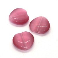 3 Perles coeur oeil de chat rose 16mm