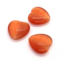 3 Perles coeur oeil de chat orange 16mm
