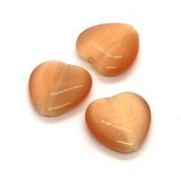 3 Perles coeur oeil de chat pêche 16mm