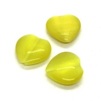 3 Perles coeur oeil de chat jaune 16mm