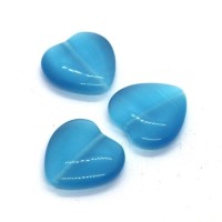 3 Perles coeur oeil de chat turquoise 16mm