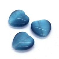 3 Perles coeur oeil de chat turquoise foncé 16mm