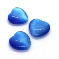 3 Perles coeur oeil de chat bleu capri 16mm