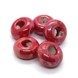 Perle céramique 14mm rouge irisé gros trou