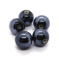 Perle céramique 12,5mm gris anthracite irisé x5