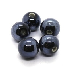 Perle céramique 12,5mm gris anthracite irisé x5