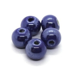 Perles céramique 12mm bleu foncé irisé x5