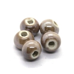 Perle céramique 10mm beige irisé x5