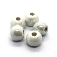Perle céramique 10mm blanc irisé x5