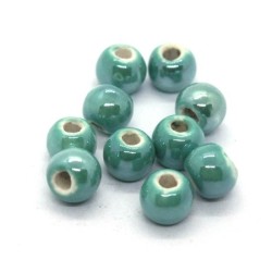 Perle céramique 6mm vert menthe irisé x5