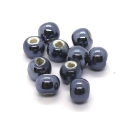 Perle céramique 6mm gris foncé irisé x5