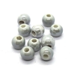 5 Perles en céramique 6mm gris clair irisé