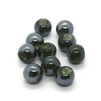 Perles céramique 6mm vert sapin irisé x5