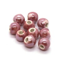 Perle céramique 6mm rose saumon irisé x5