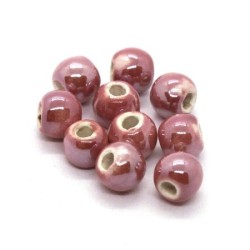 Perle céramique 6mm rose saumon irisé x5