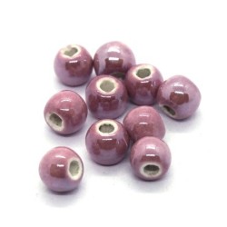 Perle céramique 6mm vieux rose irisé x5