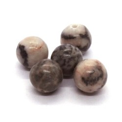 5 Perles rondes 10mm jaspe zèbre rose