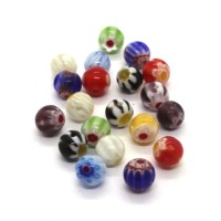 20 Perles rondes millefiori 6mm assortiment