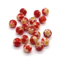 20 Perles rondes millefiori 6mm rouge