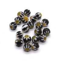 20 Perles rondes millefiori 6mm noir