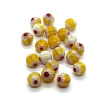 20 Perles rondes millefiori 6mm jaune