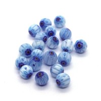 20 Perles rondes millefiori 6mm bleu clair