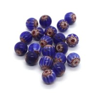 20 Perles rondes millefiori 6mm bleu foncé