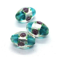 Perle fleurie lampwork ovale 16mm vert canard