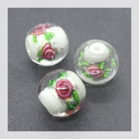 Perle fleurie lampwork 14mm blanc