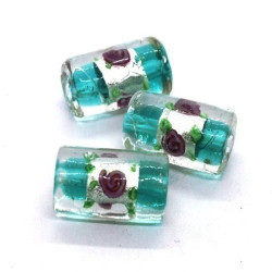 Perle fleurie lampwork tube 16mm vert canard