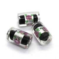 Perle fleurie lampwork tube 16mm noir