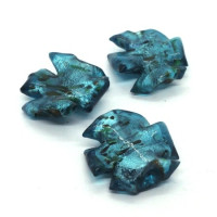 Perle entaillée feuille d’argent 21mm bleu sarcelle