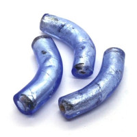 Perle coudée feuille d’argent 36mm bleu clair