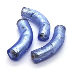 Perle coudée feuille d’argent 36mm bleu clair