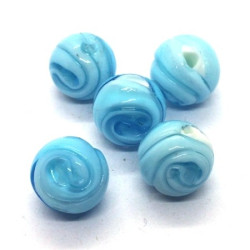 Perle ronde roulée en verre 14mm bleu ciel
