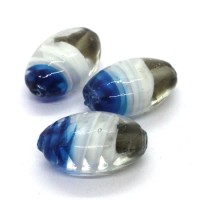 Perle ovale en verre 25mm bleu-blanc-gris