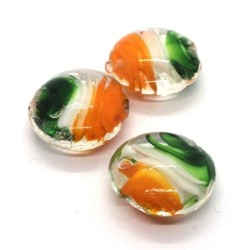 Perle galet en verre 20mm orange blanc vert