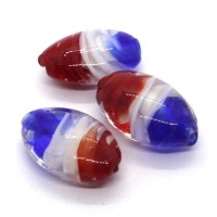 Perle ovale en verre 25mm bleu blanc rouge