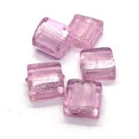 Perle carrée feuille d'argent 12mm rose