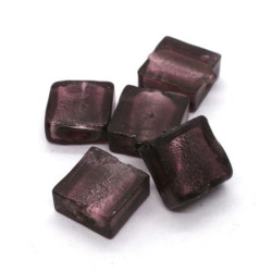 Perle carrée feuille d'argent 12mm prune